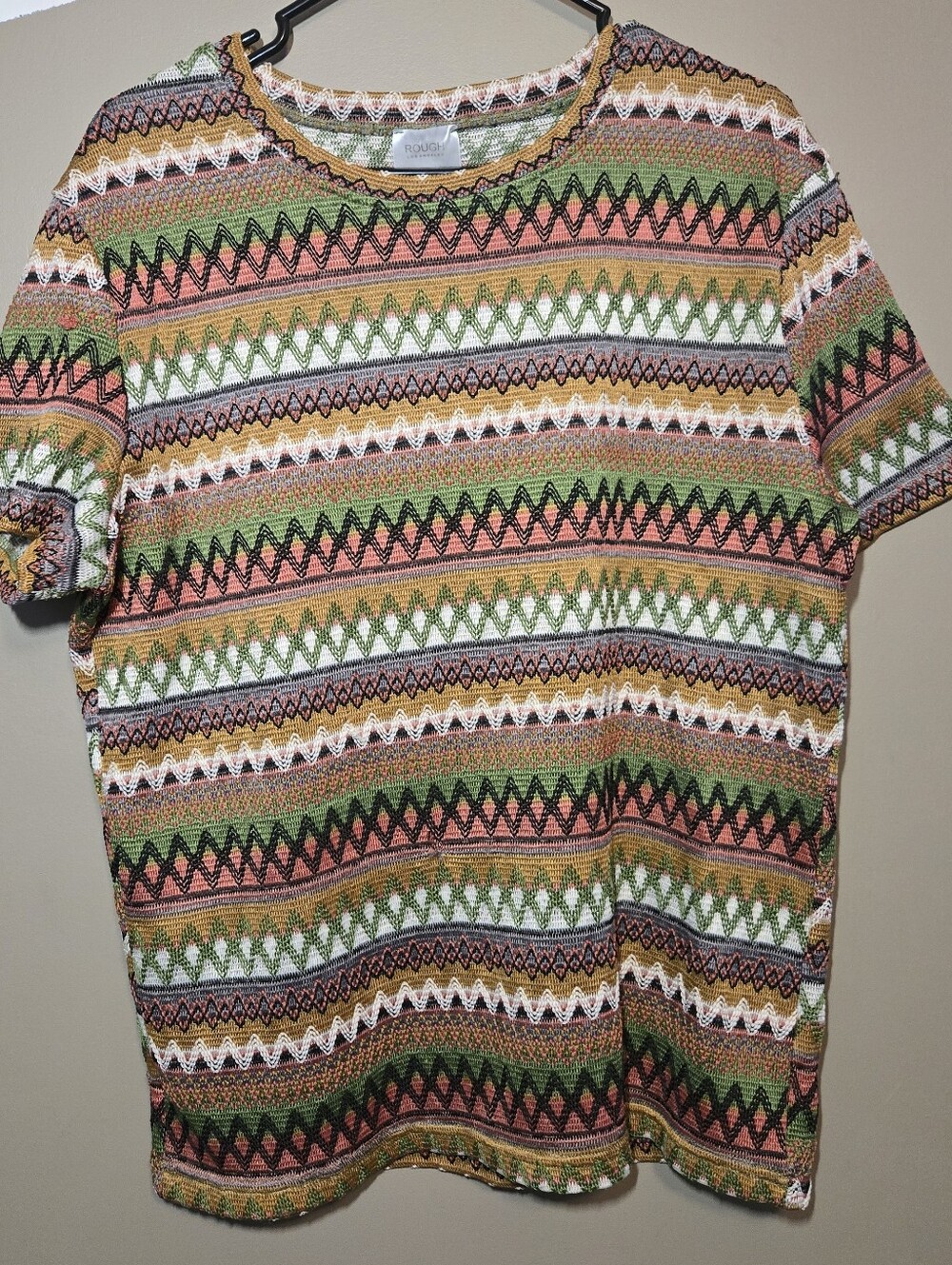 Rough Los Angeles Men's Size Medium Knit Top Multicolor Geometric Short Sleeve